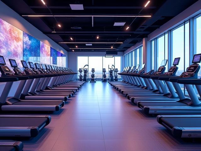 Modern cardio equipment zone at Al Saqr Fitness with treadmills and ellipticals